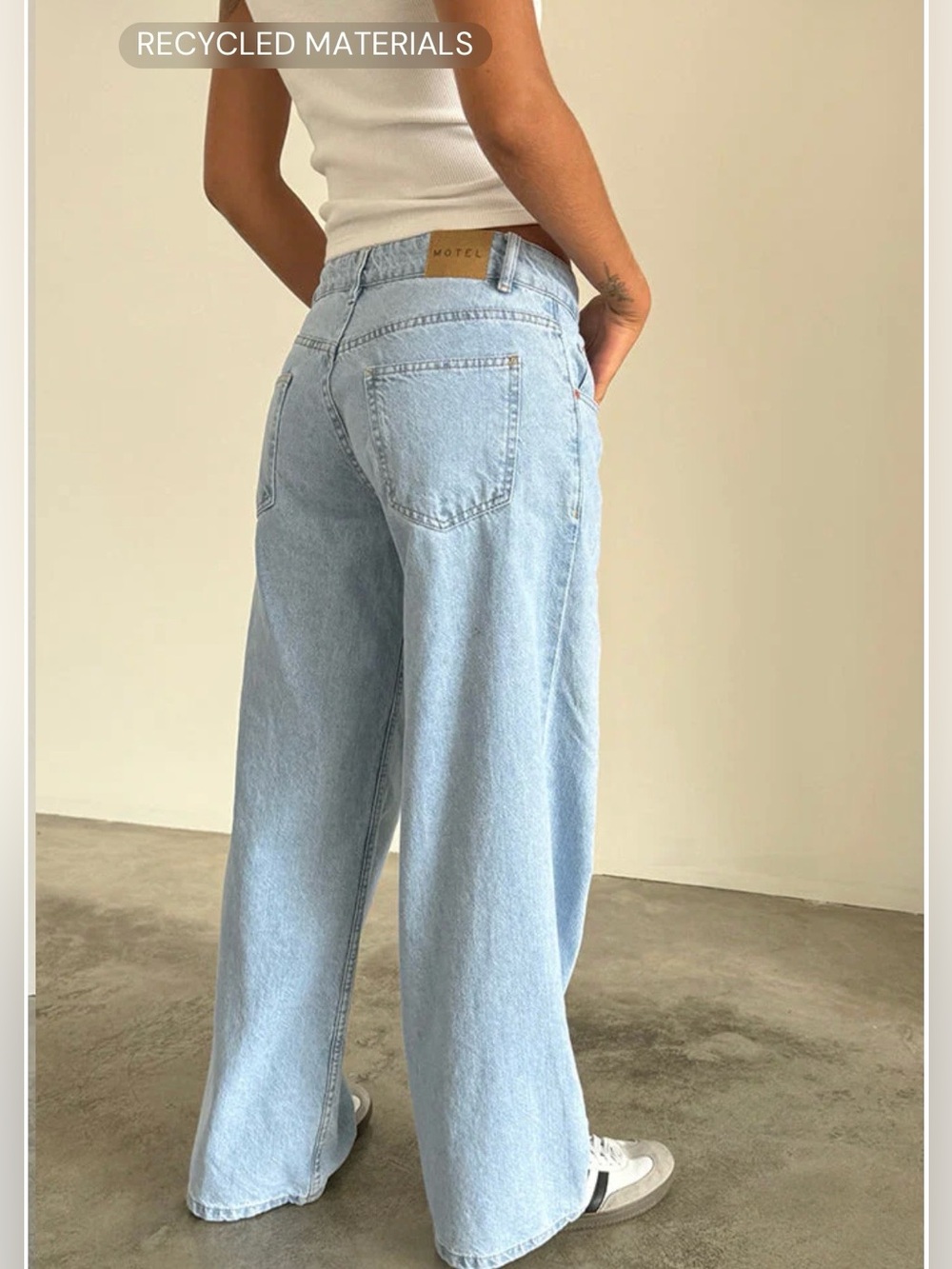 MOTEL Rocks Roomy Wide Leg Low Rise Jeans Light Blue Wash Y2K Baggy W24 L32 - Picture 5 of 13